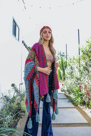 Boho Colorful Crocheted Ruana