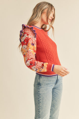 Gigi Rust Floral Sweater Top