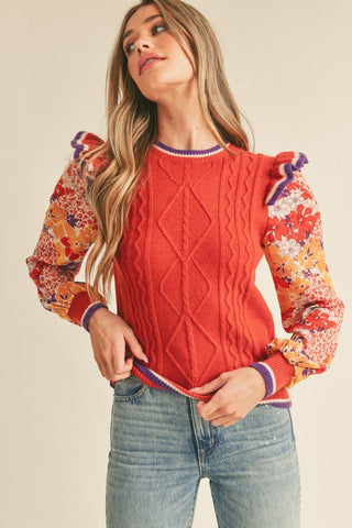 Gigi Rust Floral Sweater Top