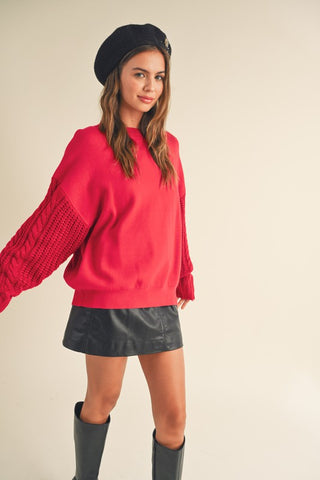 Lady in Red Cable Sleeve Sweatshirt Top