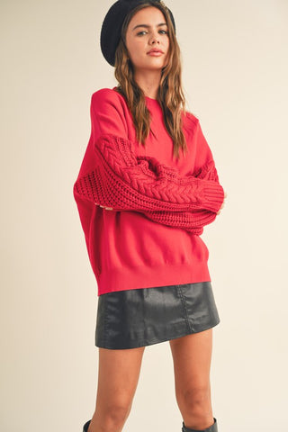 Lady in Red Cable Sleeve Sweatshirt Top