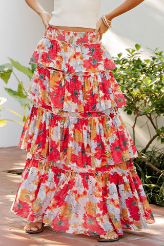 Tomato Tiered Floral Maxi Skirt