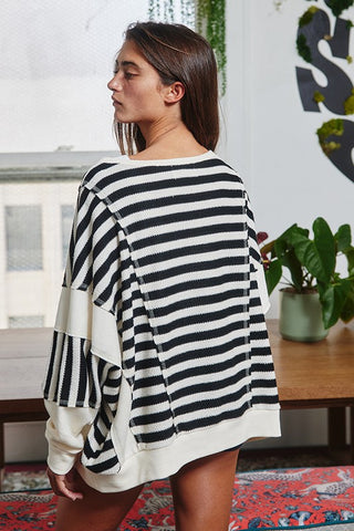 Lane Black and White Striped Top