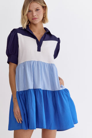 Navy Color Block Mini Dress