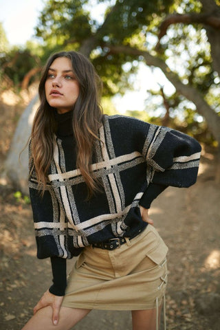 Glam Gold Foil Black Checked Sweater
