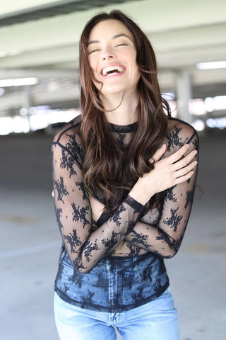 Black Lace Long Sleeve Top