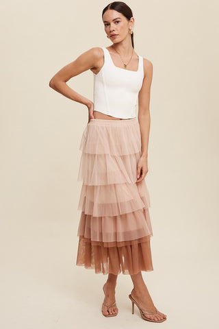 Mocha Ombre Tiered Mesh Skirt