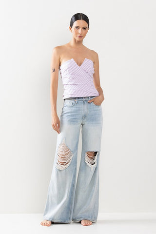 Amy Light Distressed Wide Leg Jeans