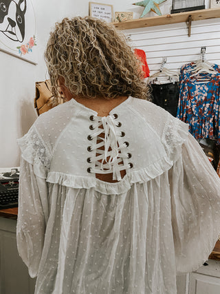Bohemian Lace Up White Top